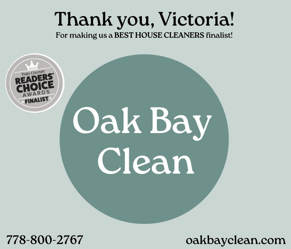 The Oak Bay Clean Logo with a 2023 Times Colonist Readers' Choice Awards badge.