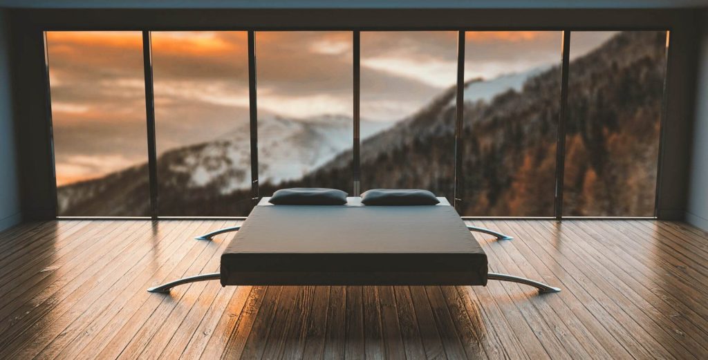 A sleek modern bedroom.